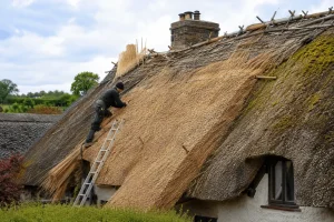 Thatching a traditional cottage roof