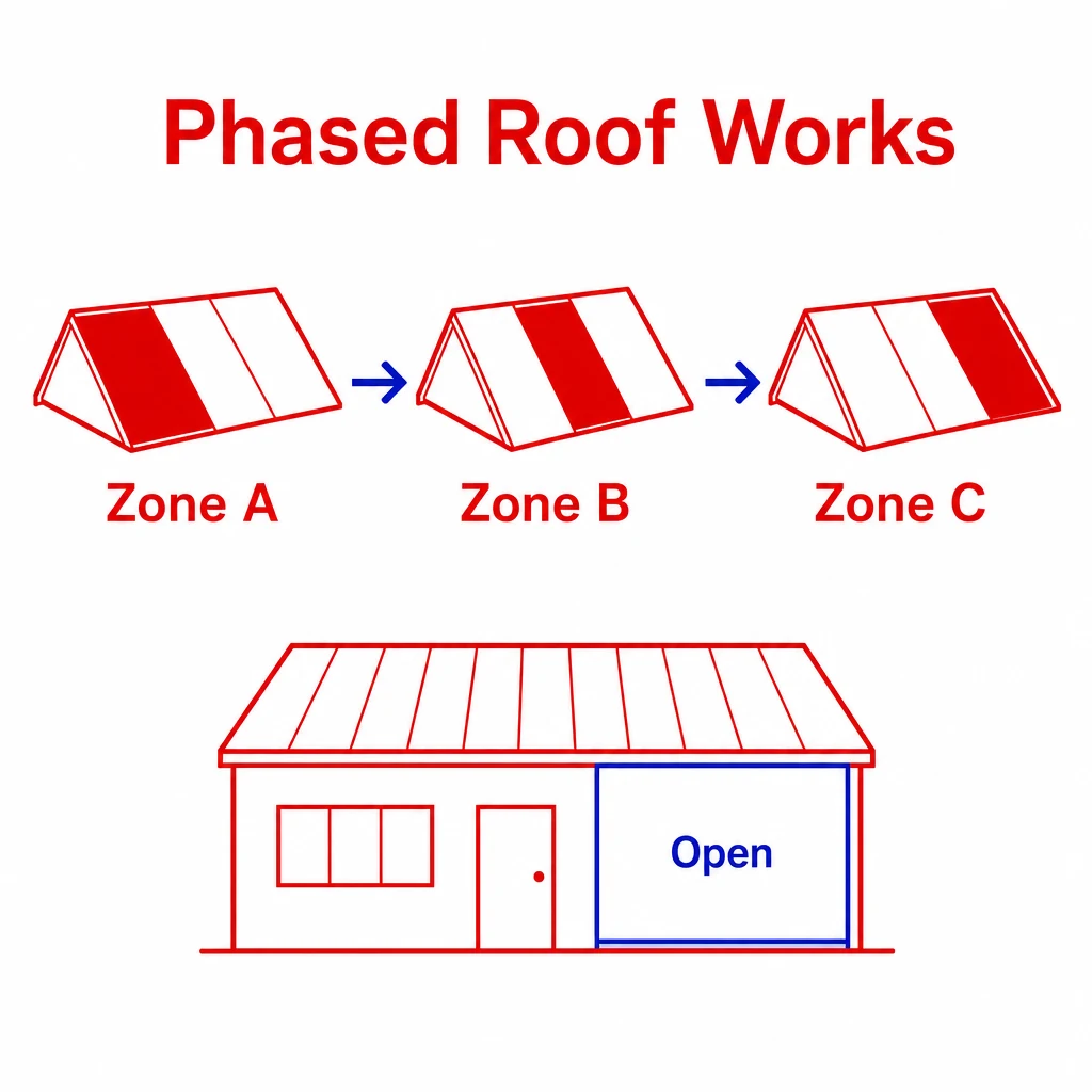 Graphic showing roof works split into phased zones.