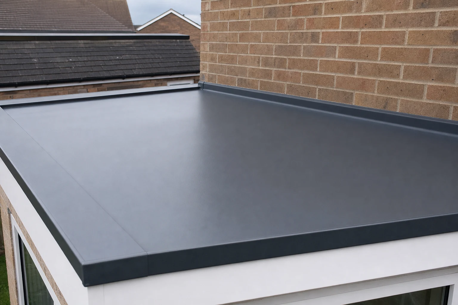 Smooth liquid membrane on a flat roof extension